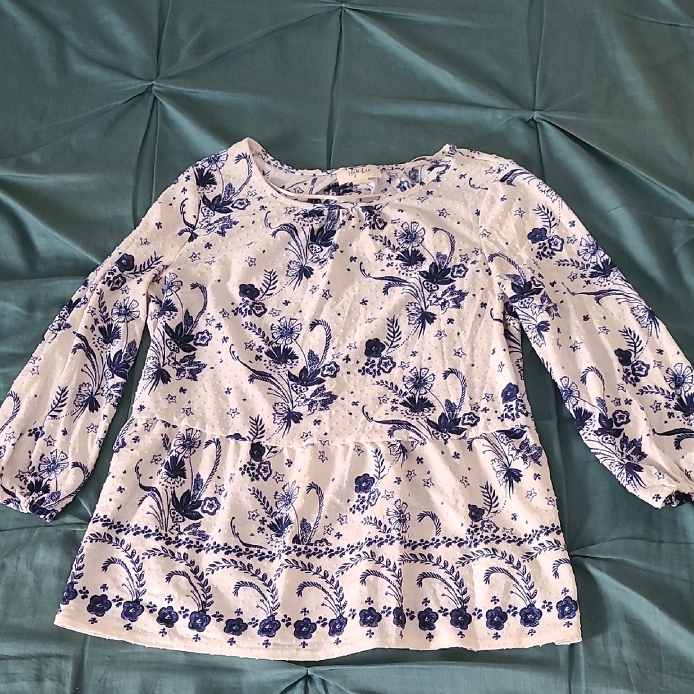 Style & Co. Floral Blouse in Blue and White